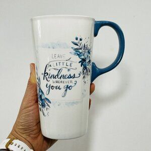 Cypress Home Extra Tall Large Mug Kindness Kind Quote Message White Blue Flower